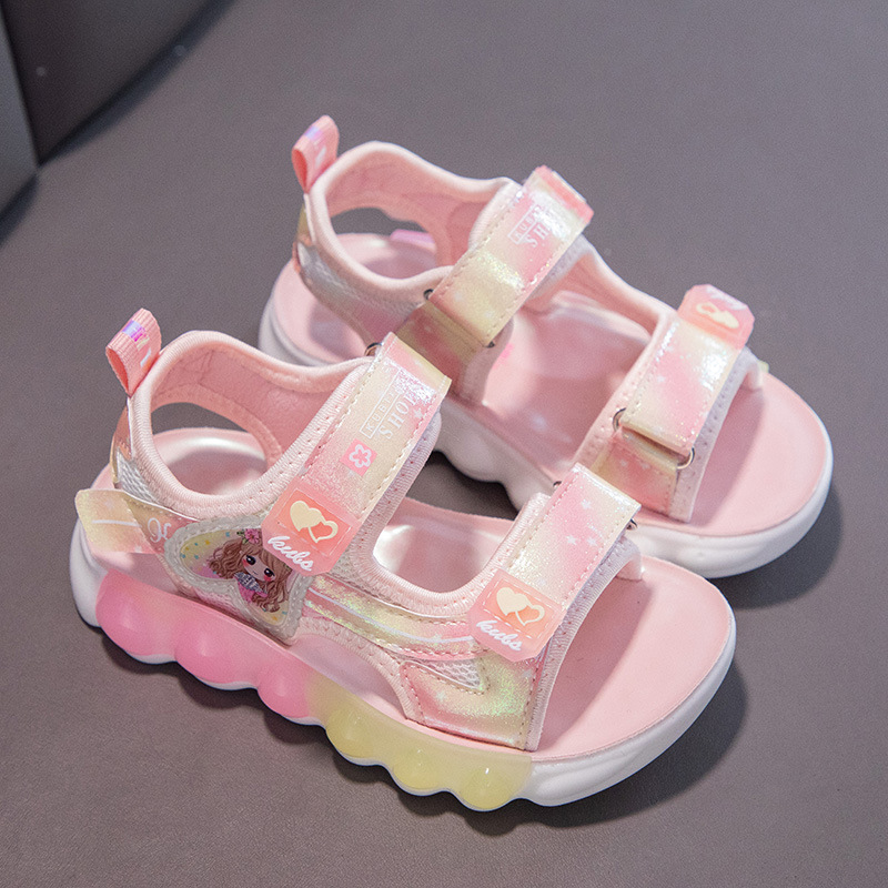 2024 Sandali da ragazza primaverili in pelle artificiale da spiaggia con velcro in gomma rosa viola stile principessa scarpe per bambini dei cartoni animati_voghion.com