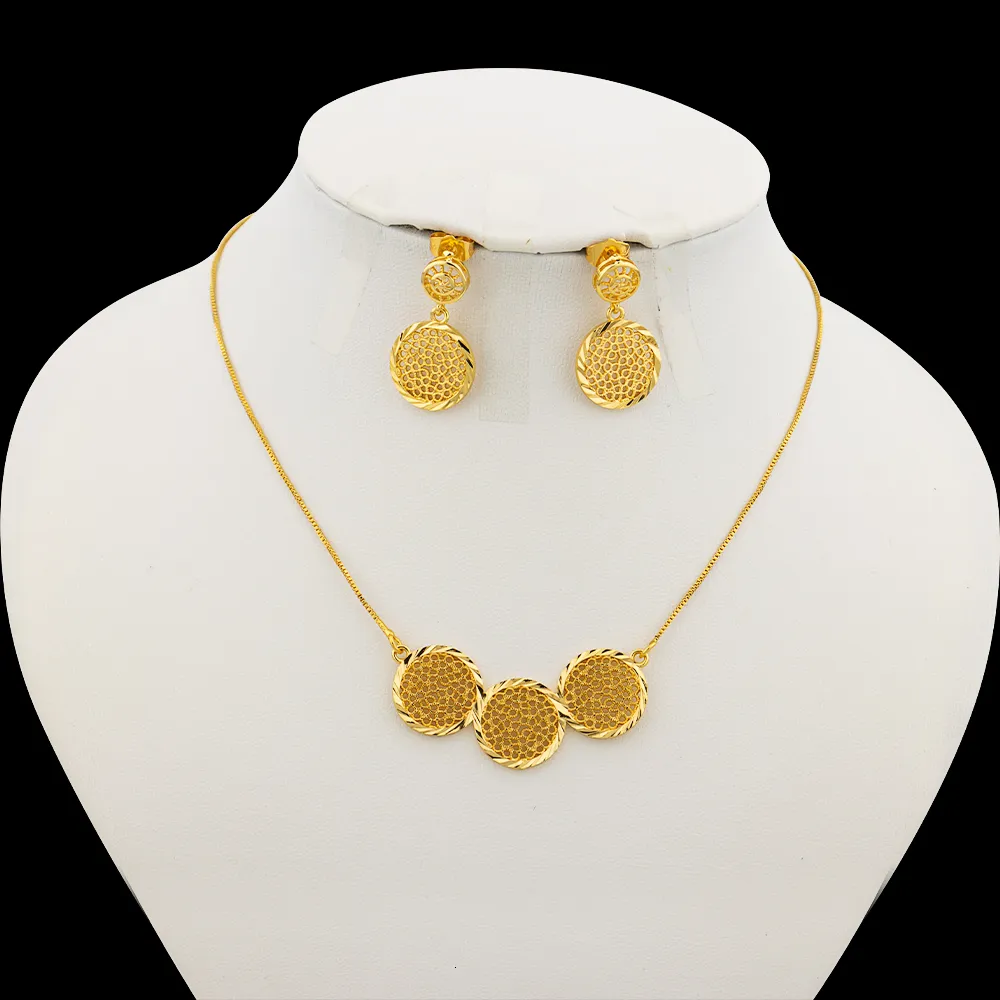 Set di gioielli color oro per matrimonio, orecchini con collana carina, fiore, foglia, stella, ciondolo, squisita catena a maglie, orecchini a bottone romantici_voghion.com
