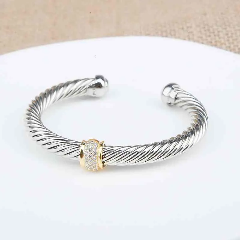 Cable Bangle Bracelet With Zircon For Women Silver Classics_voghion.com