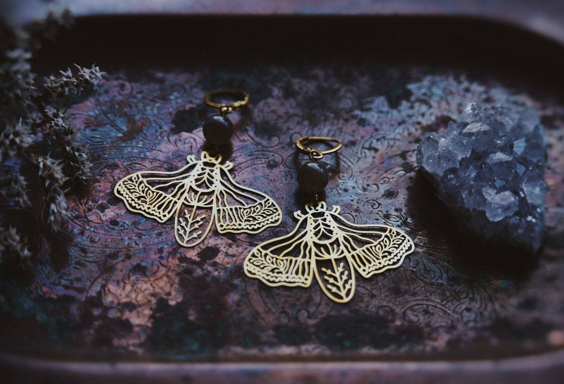 Gioielli e accessori Orecchini a farfalla in ottone, orecchini con pietra di cristallo di agata nera_voghion.com