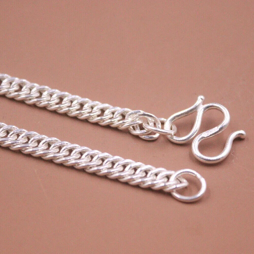 Kedjor Äkta 999 Fin Sier 6mm Curb Link Chain Halsband 19.7" M-Clasp Ren Sier999_voghion.com