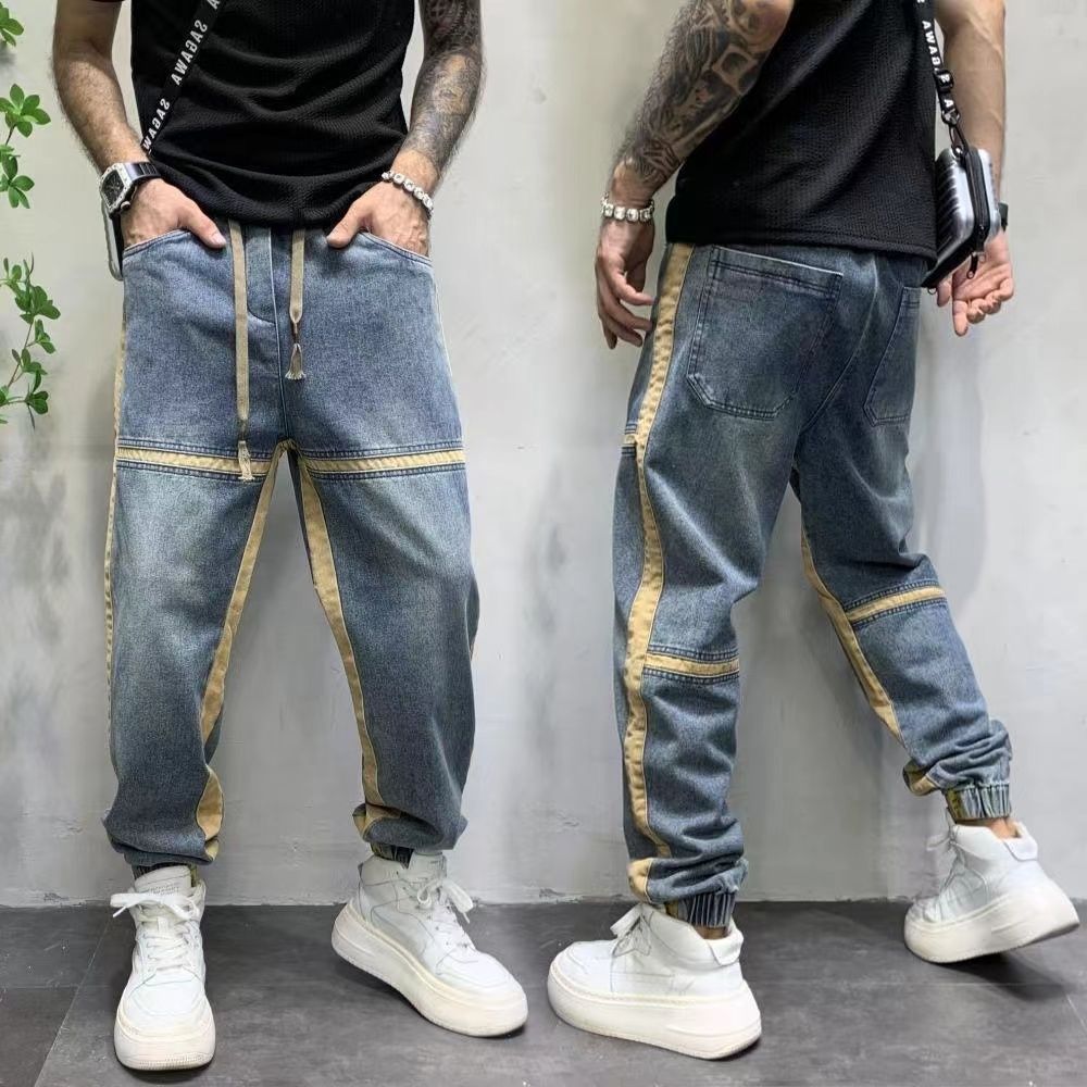 Jean de style américain, taille élastique pour homme, coupe slim, pantalon décontracté polyvalent, leggings, Harlan carotte longue