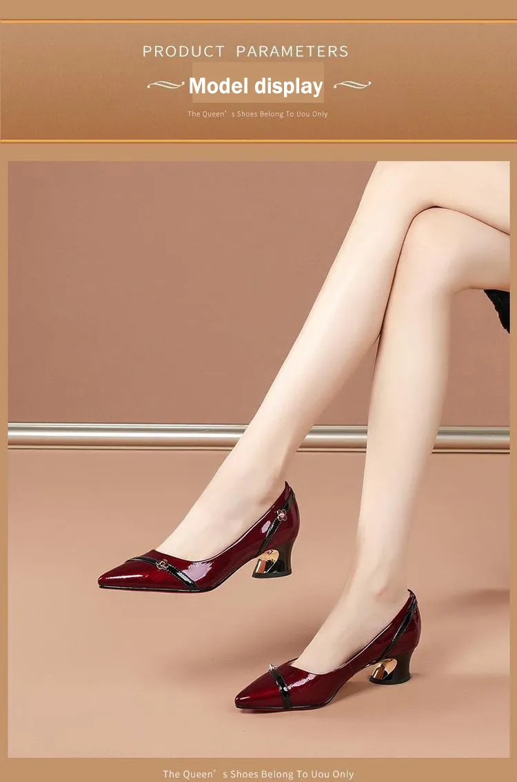 Sapatos femininos de couro fino, salto grosso, temperamento versátil, boca rasa, antiderrapante, trabalho, sapatos individuais, sem salto_voghion.com
