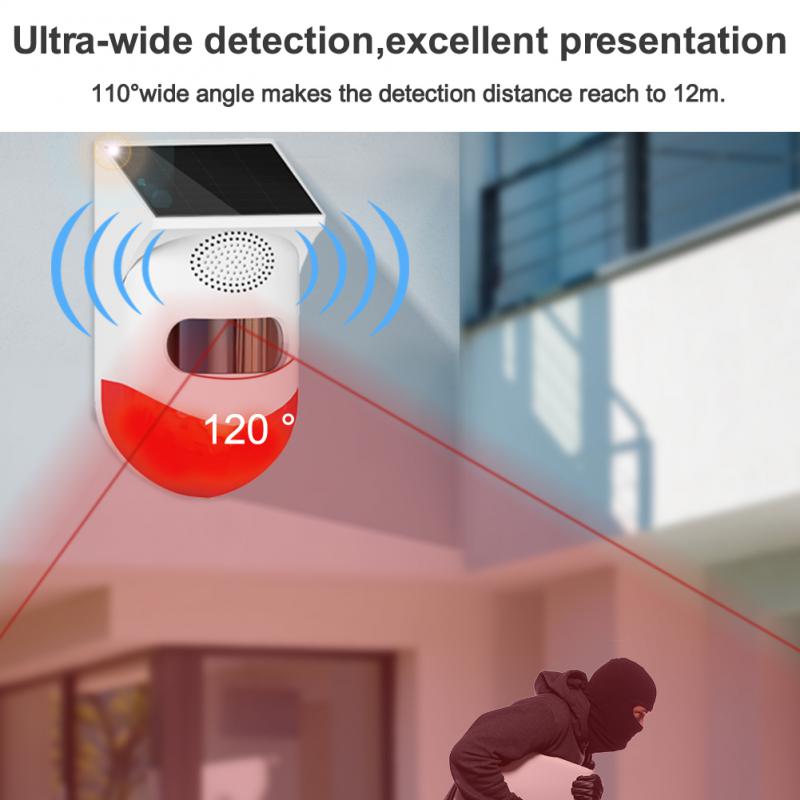 Sensore di allarme a infrarossi solare RF433 Telecomando wireless Sirena di allarme antifurto per la sicurezza domestica Sensore di movimento PIR Rilevatore_voghion.com