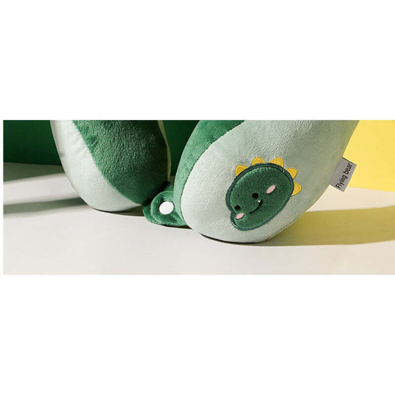 Almohada para el cuello con estampados de dinosaurio verde de dibujos animados en forma de U de camello para la oficina, para proteger la siesta, para viajes, aviones_voghion.com
