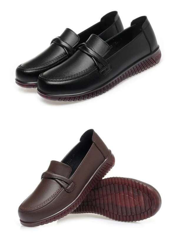 AIYUQI Female Flats Genuine Leather Spring Round Head Casual Large Size Women's Mom Shoes_voghion.com