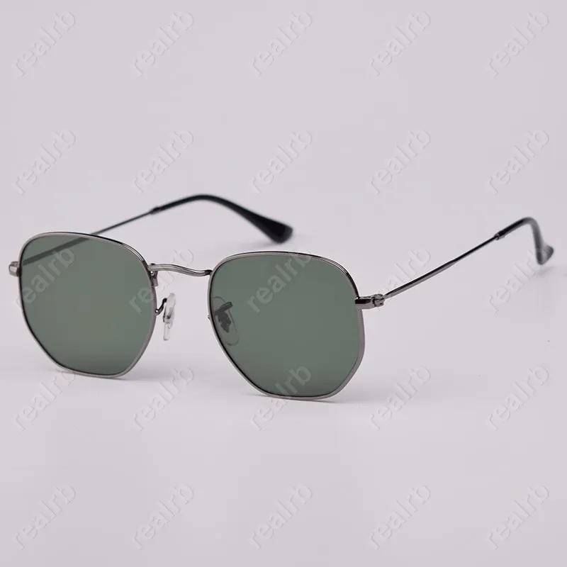 Occhiali da sole esagonali di alta qualità Uomo Donna Lenti in vetro piatte Occhiali da sole per uomo Donna con custodia in pelle_voghion.com