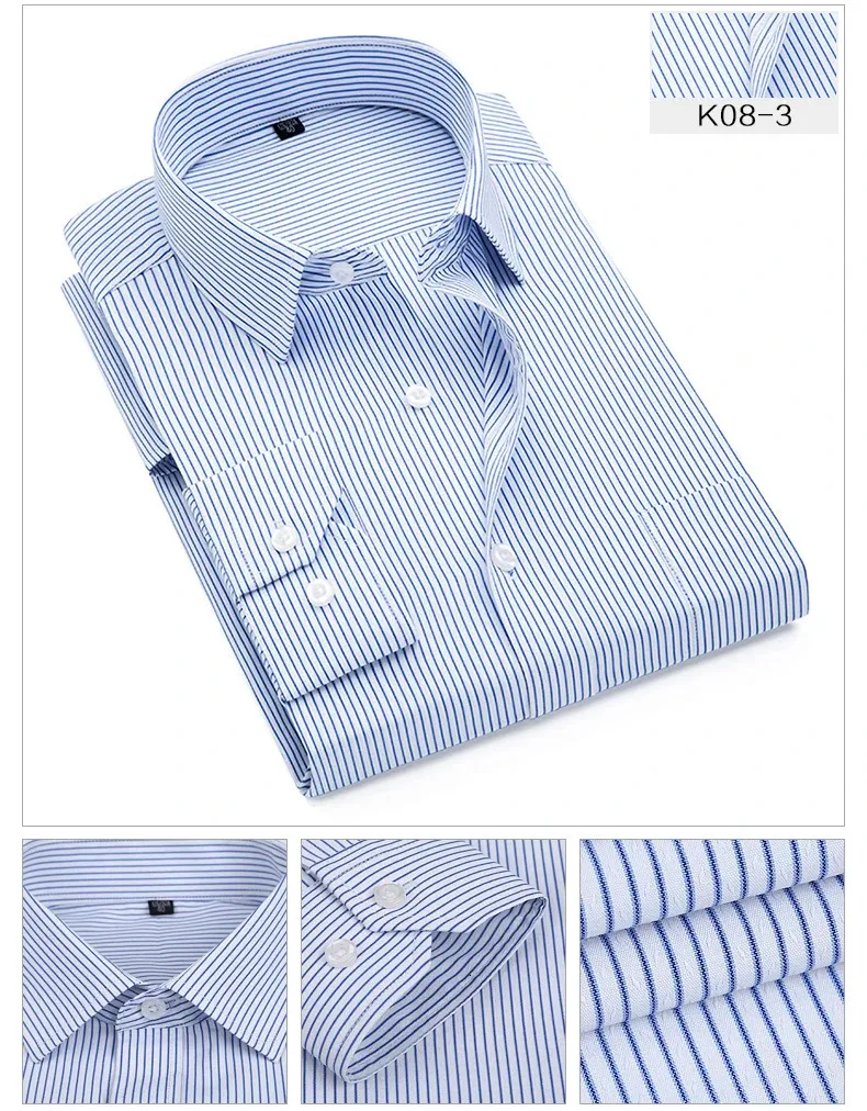 Plus Size S to 8xl formal for men striped long sleeved non-iron slim fit dress shirts Solid Twill Social Man's Clothing_voghion.com