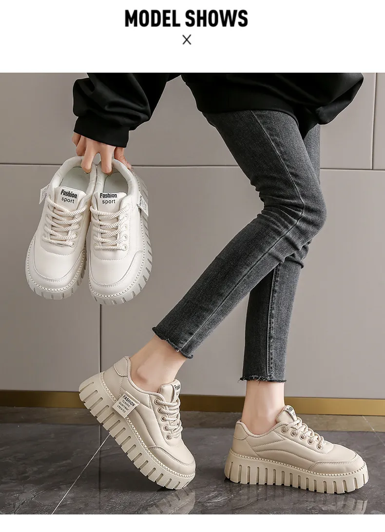 Women's Thick Sole Casual Board Shoes Versatile Trendy White_voghion.com