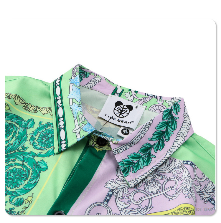 Herrenbekleidung Strand Sommer Casual Cardigan Anzug Cashew Green Digitaldruck Lose Shorts Hemd Anzug Männer_voghion.com