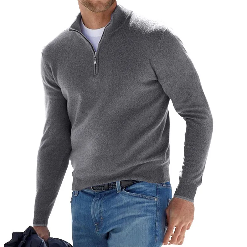 Maglioni da uomo, maglione in lana con cerniera a un quarto, manica lunga, caldo, tinta unita, per esterni, autunno e inverno_voghion.com