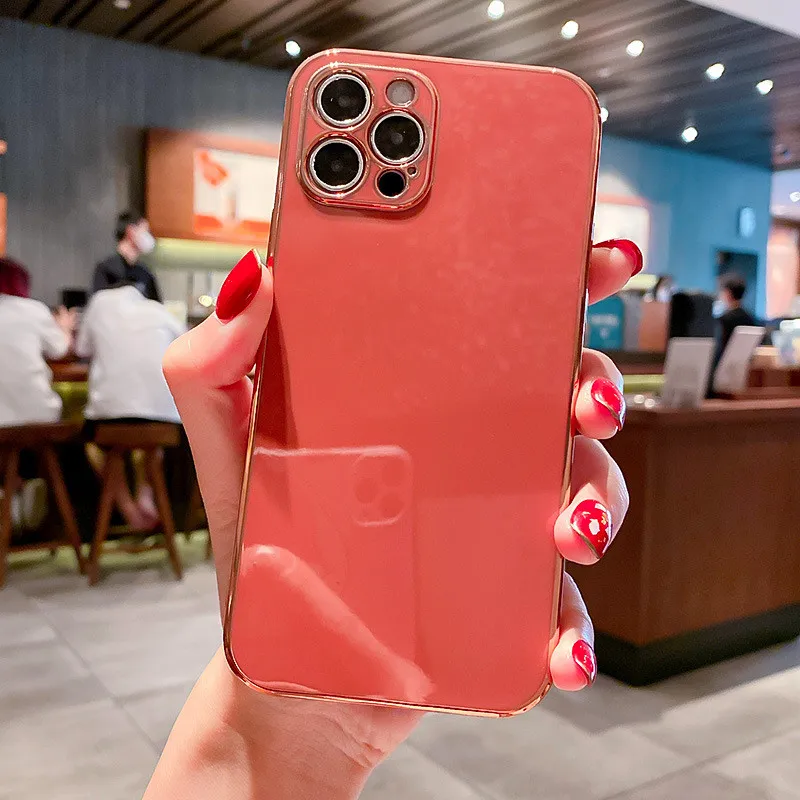 Adatto per 13 custodie per telefoni cellulari, galvanica, bordo dritto, silicone, 12 custodie protettive con foro sottile, lente_voghion.com