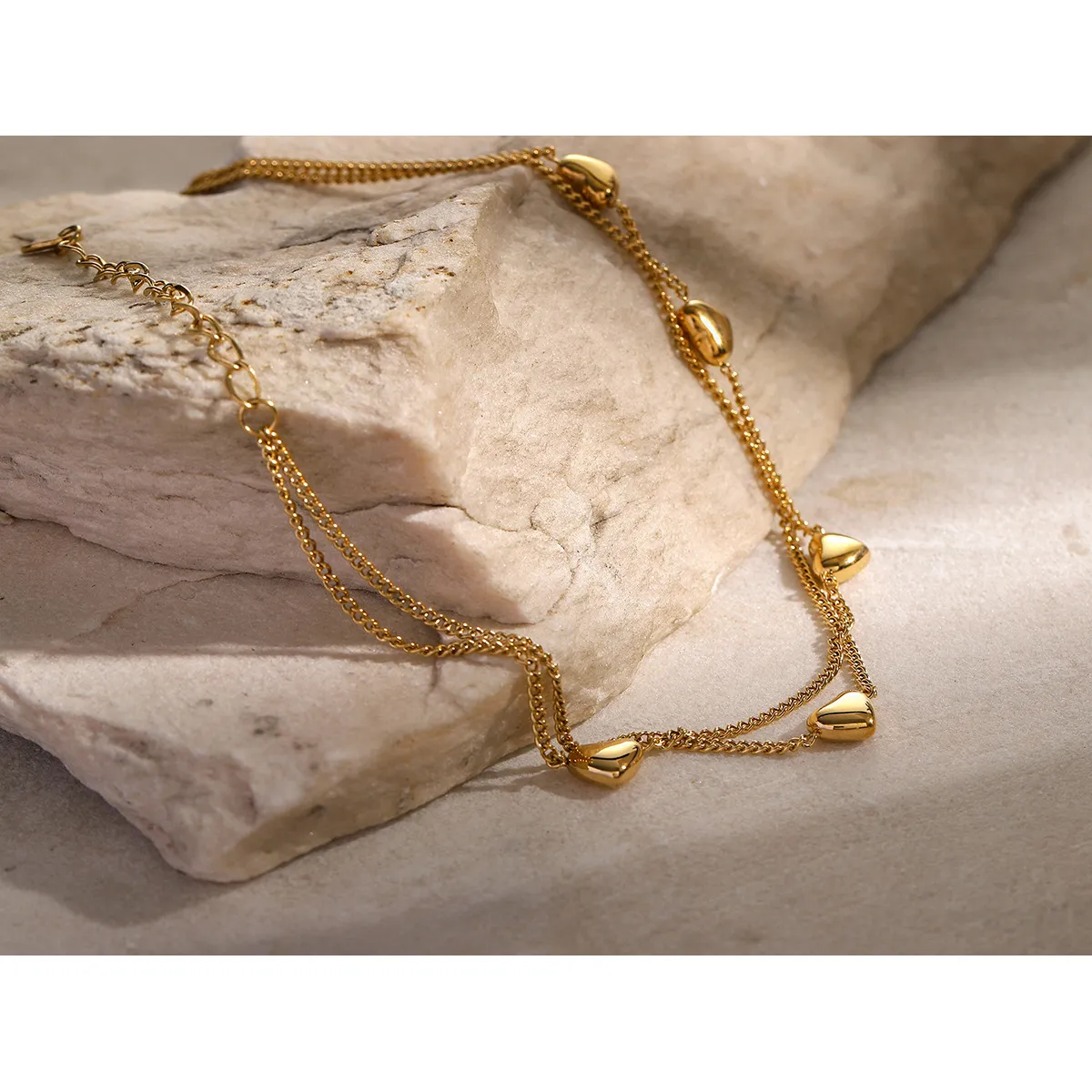 Gold Edelstahl Doppel-schicht Liebe Kleine Anhänger Fußkettchen für Frauen 2024 Sommer Neue Strand Shopping Party Schmuck Kostenloser_voghion.com