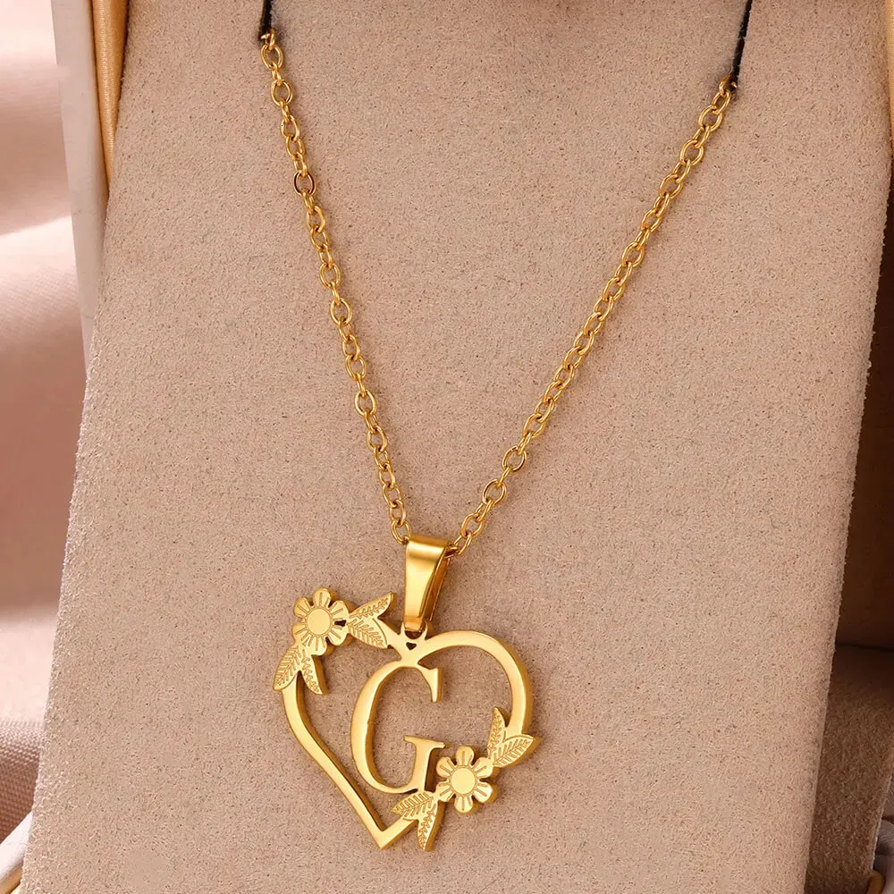 Anhänger Halsketten AZ Edelstahl Schmuck Initiale Herzanhänger geeignet für Frauen Liebeskette Anfangsbuchstabe_voghion.com