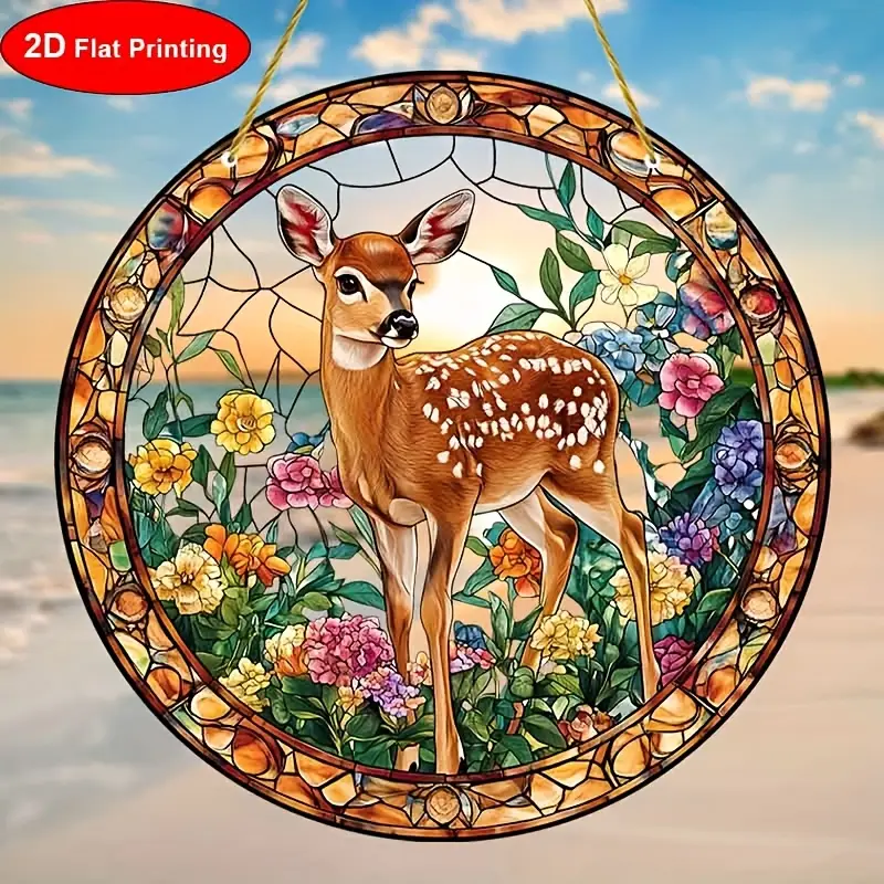 8" Sika Deer Suncatcher - 2D Acrylic Stained Decor. Perfect For Window/living Room/spiritual Spaces. Ideal Nature-themed Gift For Birthdays._voghion.com