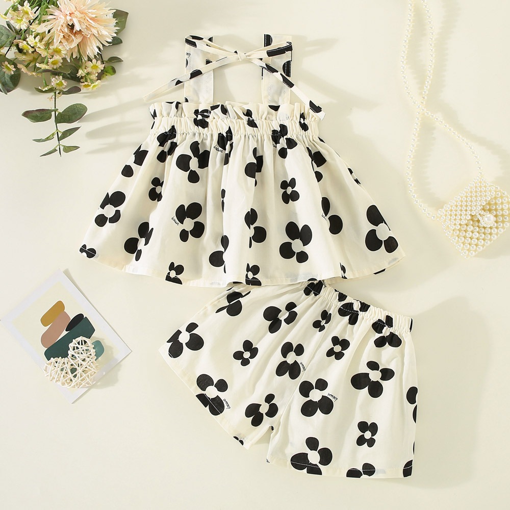 Baby Girl Set 2 Stéck Blummen Hosenträger Baby 0-3 Joer Koreanesche Stil Schleif Atmungsaktiv Babykostüm_voghion.com