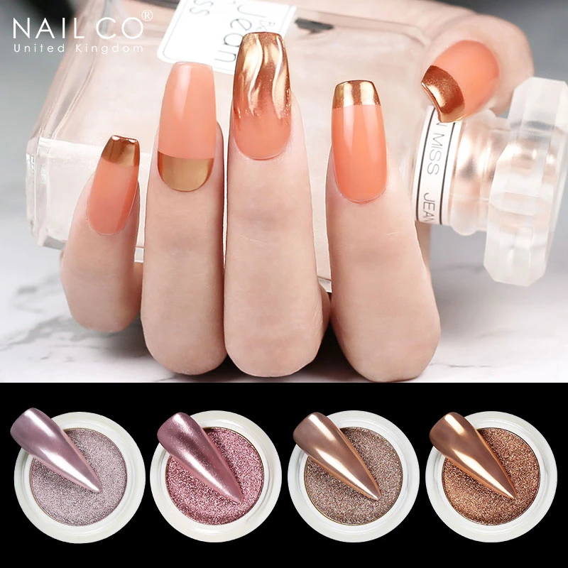 NAILCO 5vnt rinkinys Holografinės nagų pudros spindinčios rožinės aukso spalvos metalo veidrodinės pudros manikiūras nagų dailei Chromo pigmento priedai_voghion.com