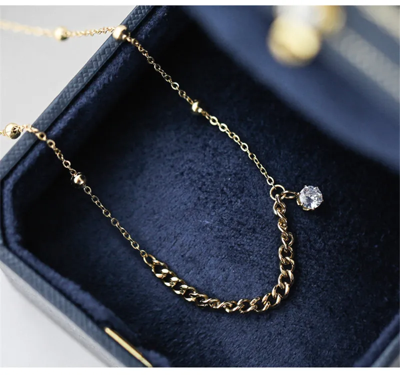 Pendant Necklaces YUN RUO 18 K Gold Plating Vintage Chain Zircon Necklace Fashion Titanium Steel Jewelry Woman Birthday_voghion.com