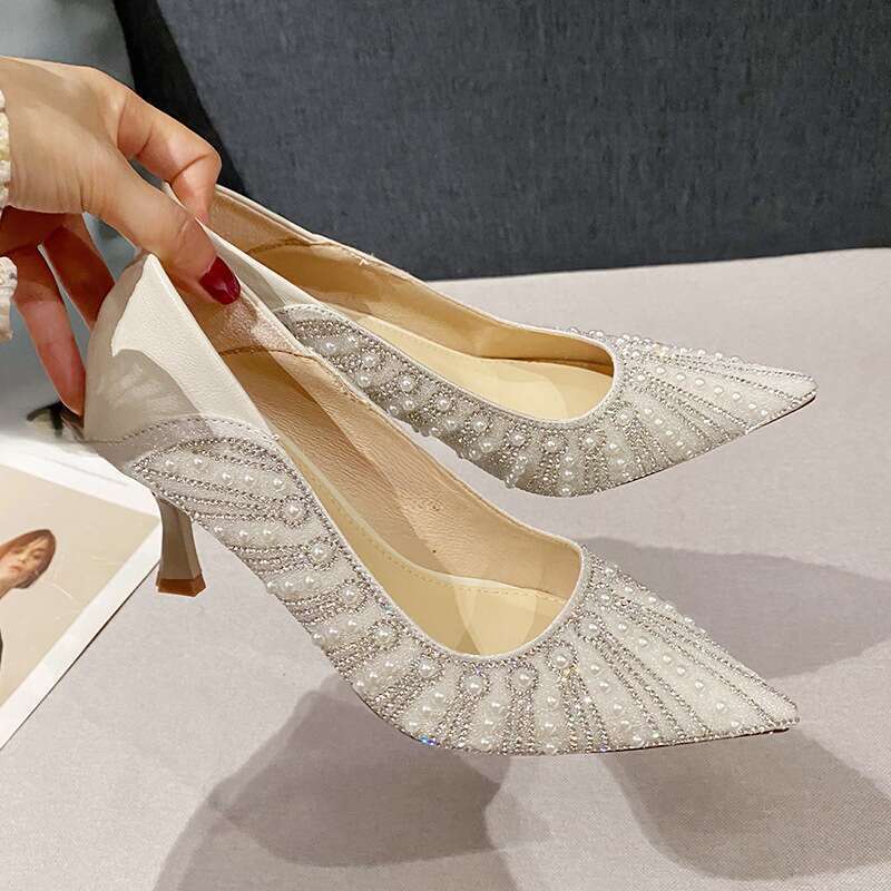 Damen High Heels, Kleiner Absatz, Keine Müden Füße, Spitz Zulaufende Französische Einzelschuhe_voghion.com