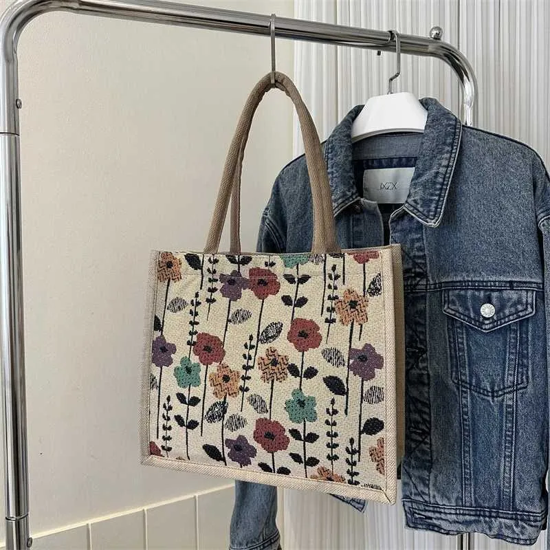 Designer Tote Handbag Large Capacity Jacquard Canvas Shopper Bag_voghion.com