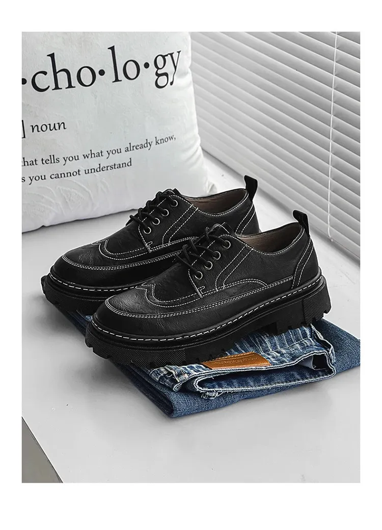 STRONGSHEN Heren Casual Leren Dikke Zool Formele Mode Handgemaakte Brogue Zakelijke Schoenen Oxford Atos Hombre 240614_voghion.com