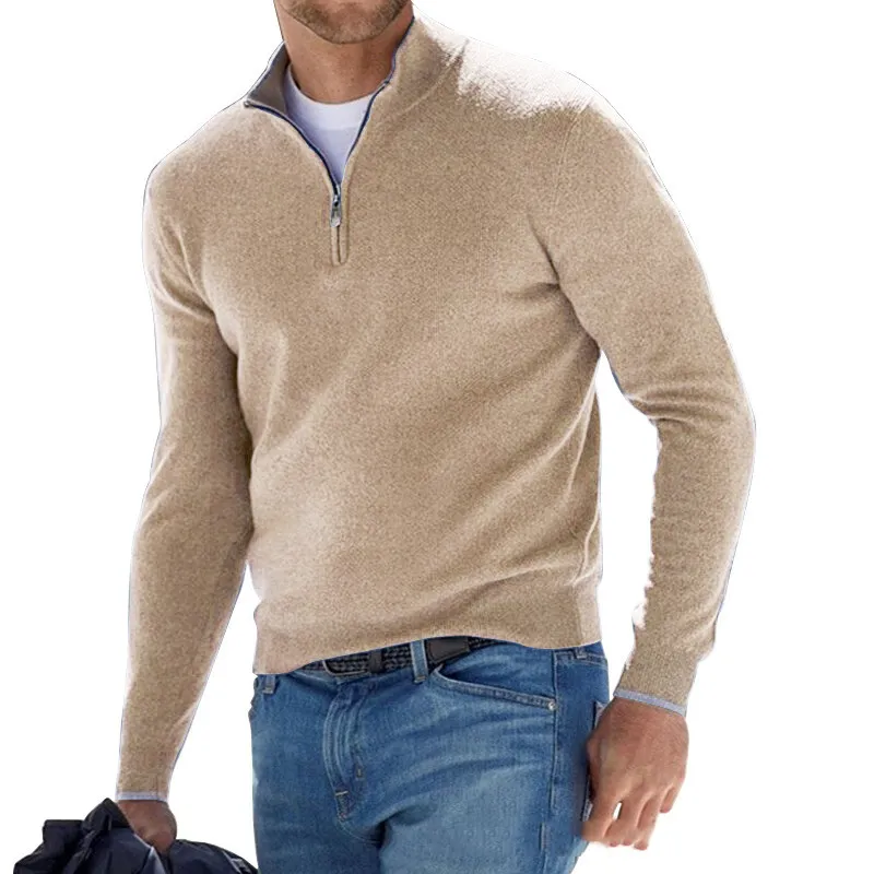 Maglioni da uomo, maglione in lana con cerniera a un quarto, manica lunga, caldo, tinta unita, per esterni, autunno e inverno_voghion.com