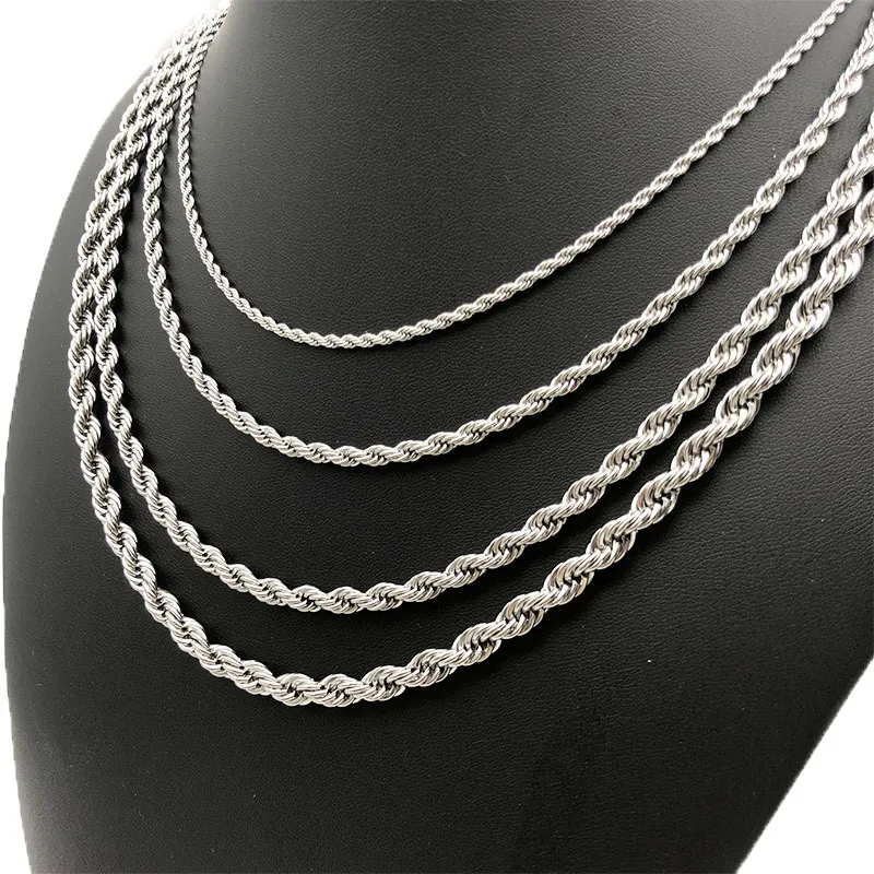Collana con catena in corda di acciaio inossidabile da 2-5 mm, non sbiadisce, impermeabile, girocollo, uomo, donna, gioielli hip hop twist 316L_voghion.com