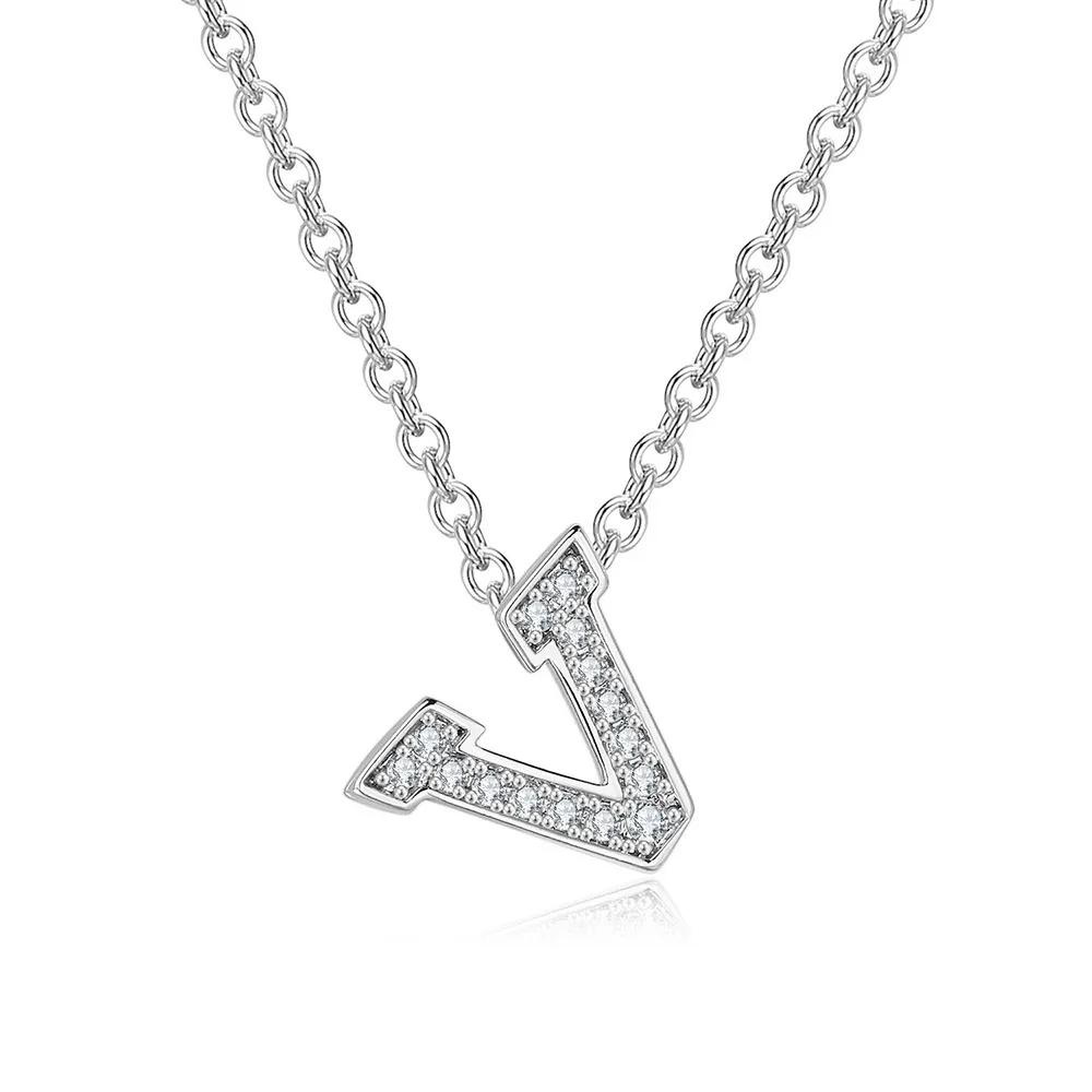 Collana con ciondolo a forma di lettera V con diamanti per donna, placcata in oro 14k e rame, con catena in zircone._voghion.com
