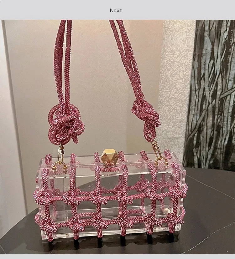 Dia átlátszó akril dobozos esti kuplungtáskák női butik szőtt csomózott kötél rhie pénztárcák és kézitáskák esküvői parti_voghion.com