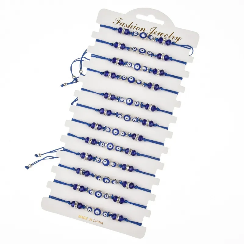 Braccialetti turchia malocchio blu moda regolabile perline di cristallo intrecciato corda braccialetto con ciondolo braccialetti per donne uomini_voghion.com