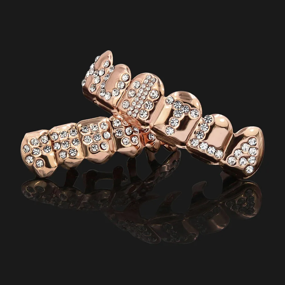 Echtes Gold Vampirzähne Fang Grillz Punk Hiphop CZ Cubic Zirkon Poker Buchstaben Iced Out Dia Grills Zahnspangen Zahnkappe_voghion.com