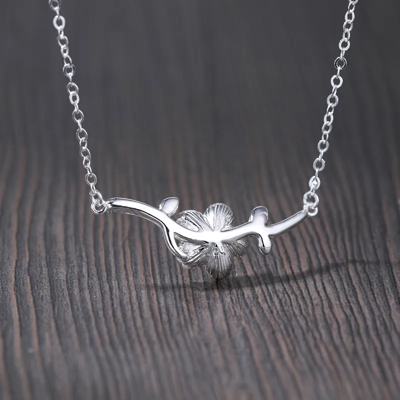 Flower Chain Necklace Simple Aesthetic Silver Japanese Style_voghion.com