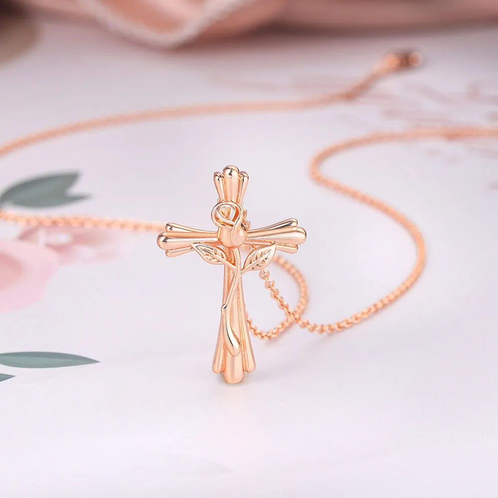Halskette mit Rosenkreuz-Anhänger für Damen_voghion.com