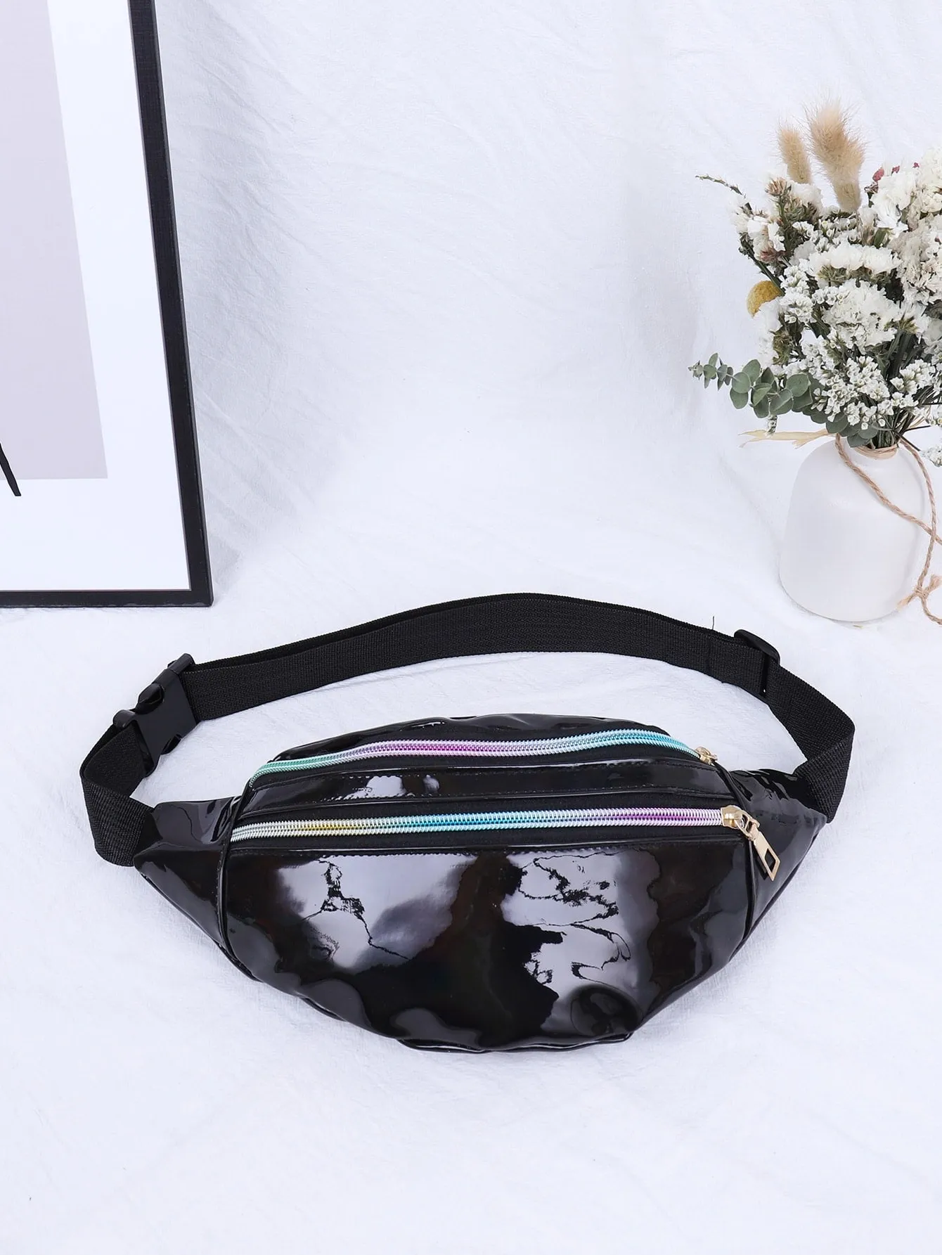 Holografische Gürteltasche, Hologramm-Tasche, wasserdicht, glänzend, Laser-Gürteltasche, verstellbarer Gürtel, Sport-Gürteltasche in Metallic-Farbe_voghion.com