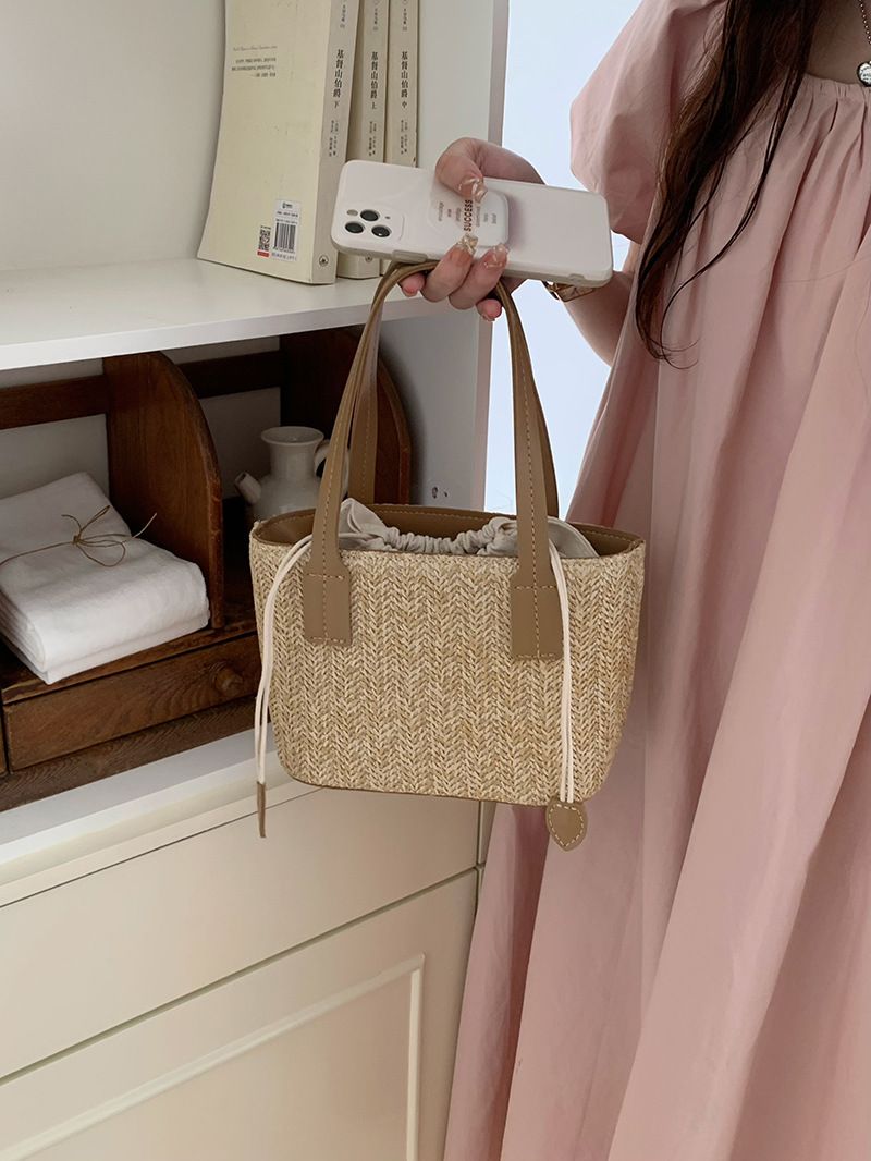 Koreanische ins gras gewebt kleine sommer neue freizeit urlaub frauen tasche gemüse korb tragbare schulter umhängetasche_voghion.com