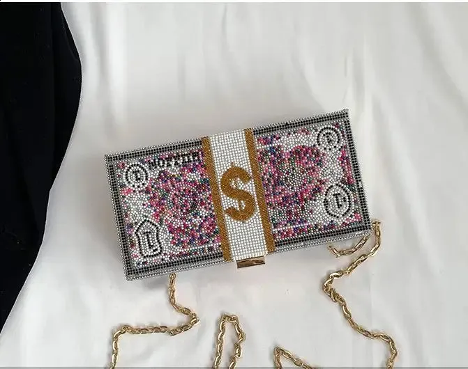 Geantă de mână Dia pentru cină, petrecere, nuntă, clip, seară, lanțuri, geantă de umăr crossbody cu paiete, Clutch 240830_voghion.com