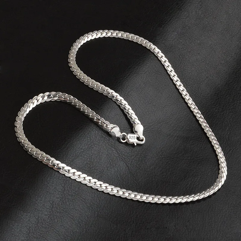 Sterling Silver Flat Chain Necklace For Men And Women Elegant_voghion.com