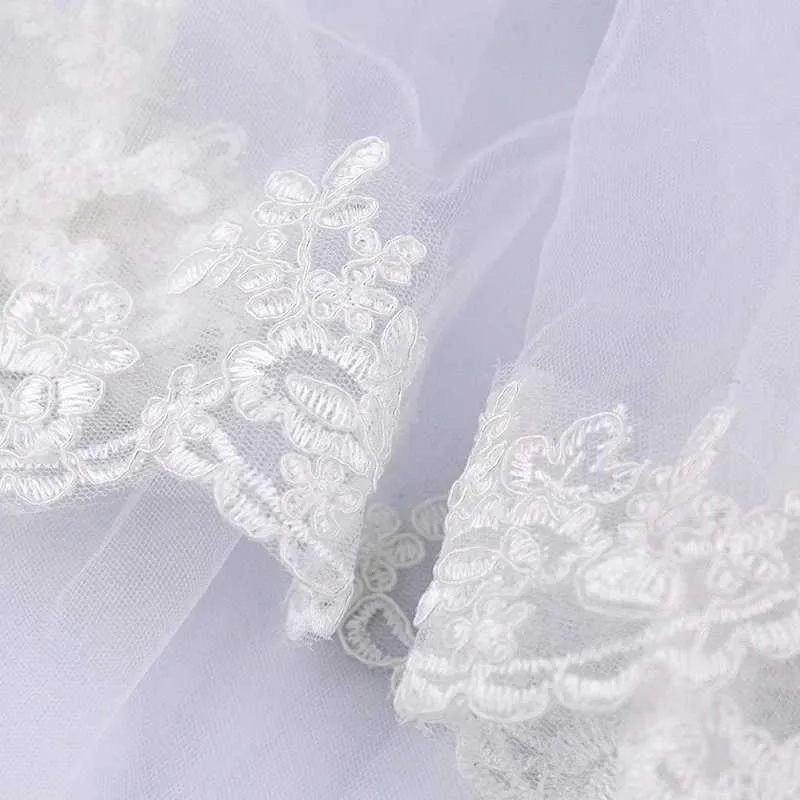 Velo bianco a due strati con bordo in pizzo, sexy, corto, lunghezza vita, da sposa, con pettine, per la sposa_voghion.com