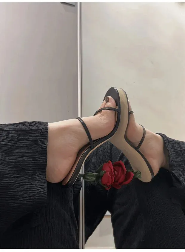 Chic Point Fashion Rose Heels Women Sandals Round Toe Slip on Pumps Summer Slippers Party Shoes 240615_voghion.com