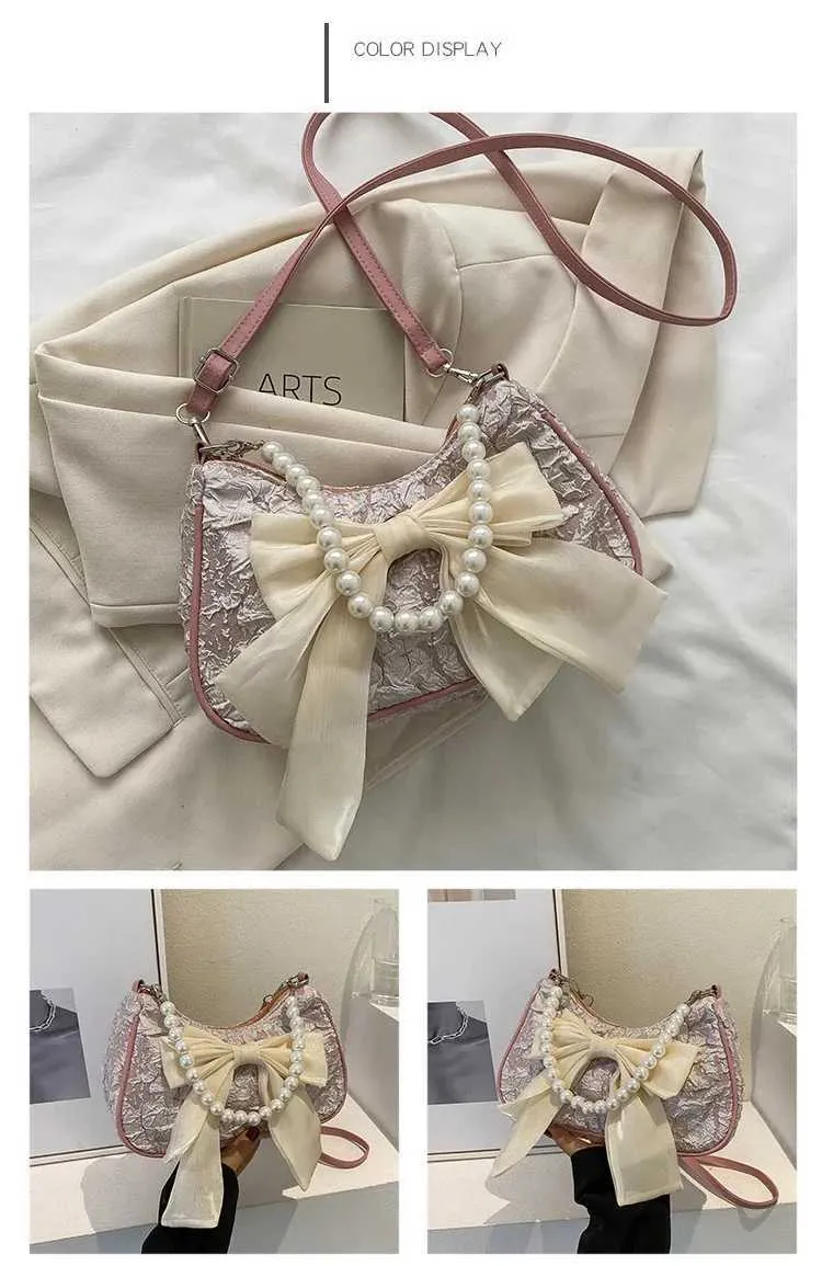Sommer Neue Frauen Perle Handtasche Modische Trendy Bowknot Plissee Weibliche Umhängetaschen Nette Vielseitige Einzelne Schulter_voghion.com