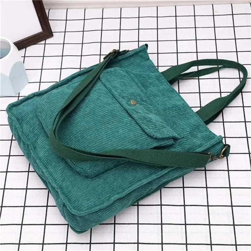 Sac à dos étudiant rétro en velours côtelé chaud Fem toile shopping avec sac extérieur 2024 nouvel article Y241109_voghion.com
