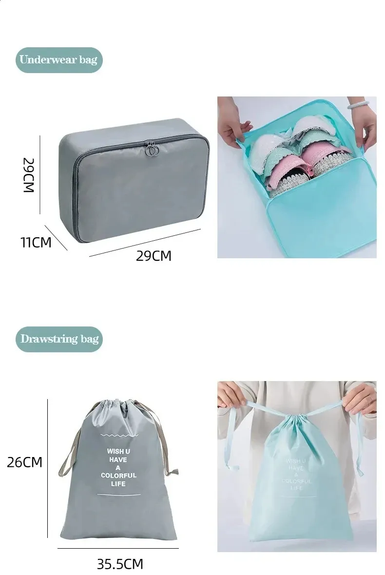 7 pezzi di organizer da viaggio, borse portaoggetti, valigie, cubi da imballaggio, custodie portatili, grandi, vestiti, custodia ordinata, set pieghevole di contenitori_voghion.com