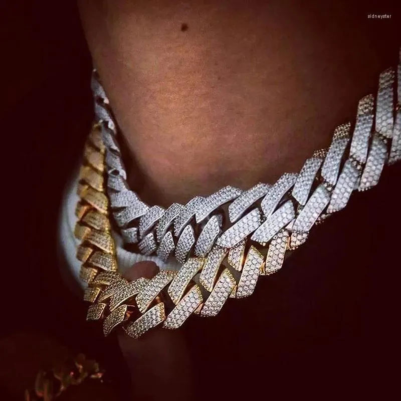 Cuban Link Chain Necklace And Bracelet Set For Men 19mm Iced Out_voghion.com