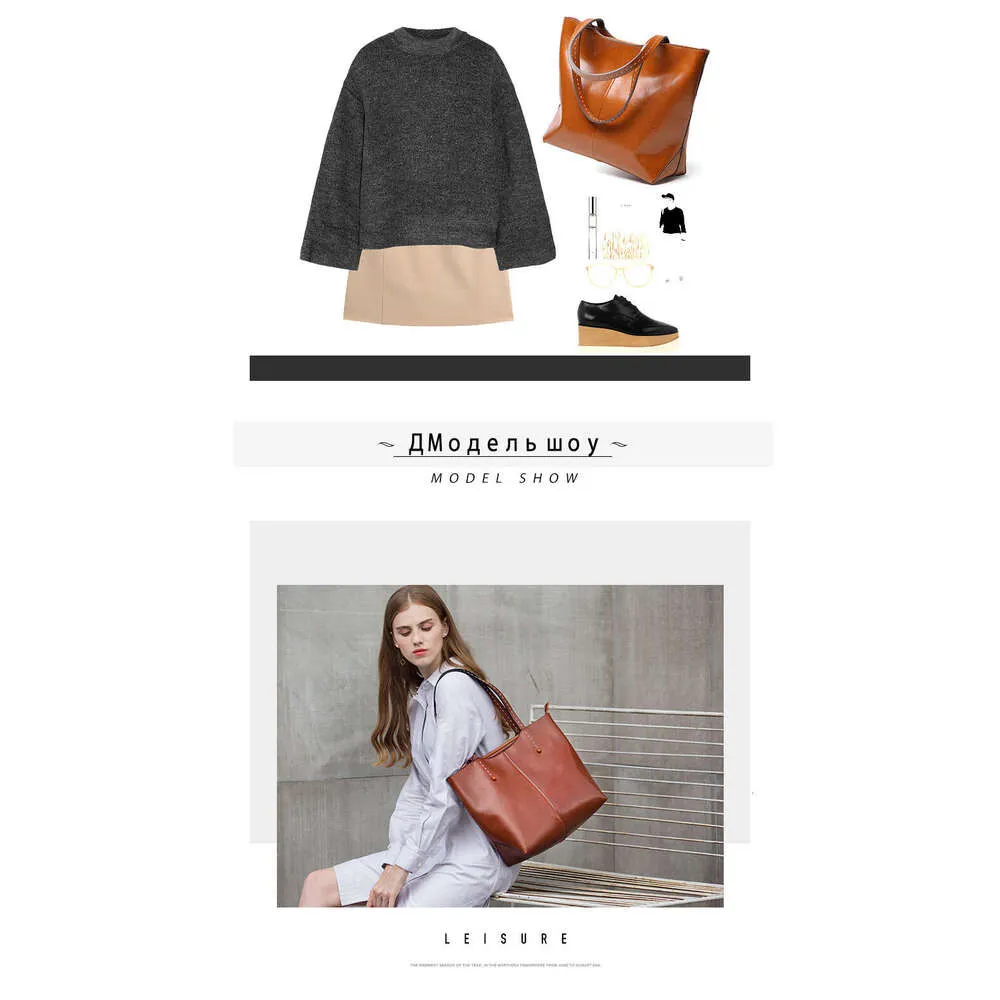 Zency Soft Cowhide Leather Fashion Women Shoulder Retro Brown Tote Handbag Large Capacity Lady Shopping Bag Black Grey_voghion.com