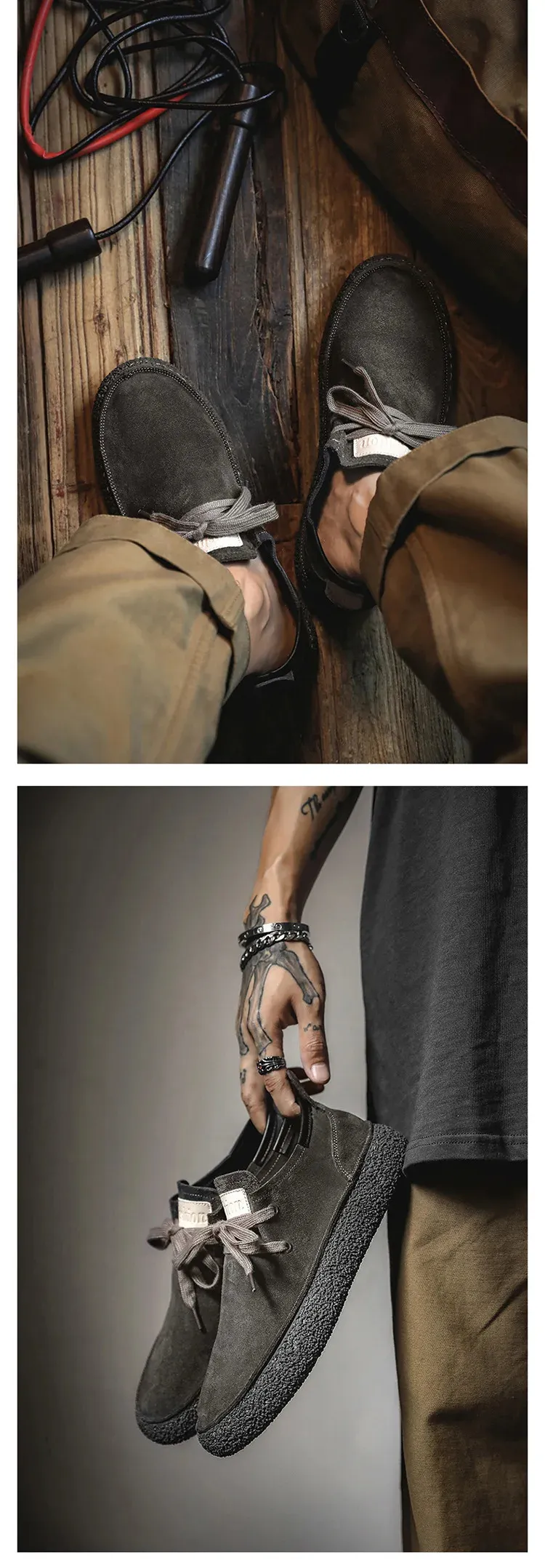 Mocassins plats confortables et décontractés à lacets faits à la main en cuir de vachette suédé de qualité pour hommes_voghion.com