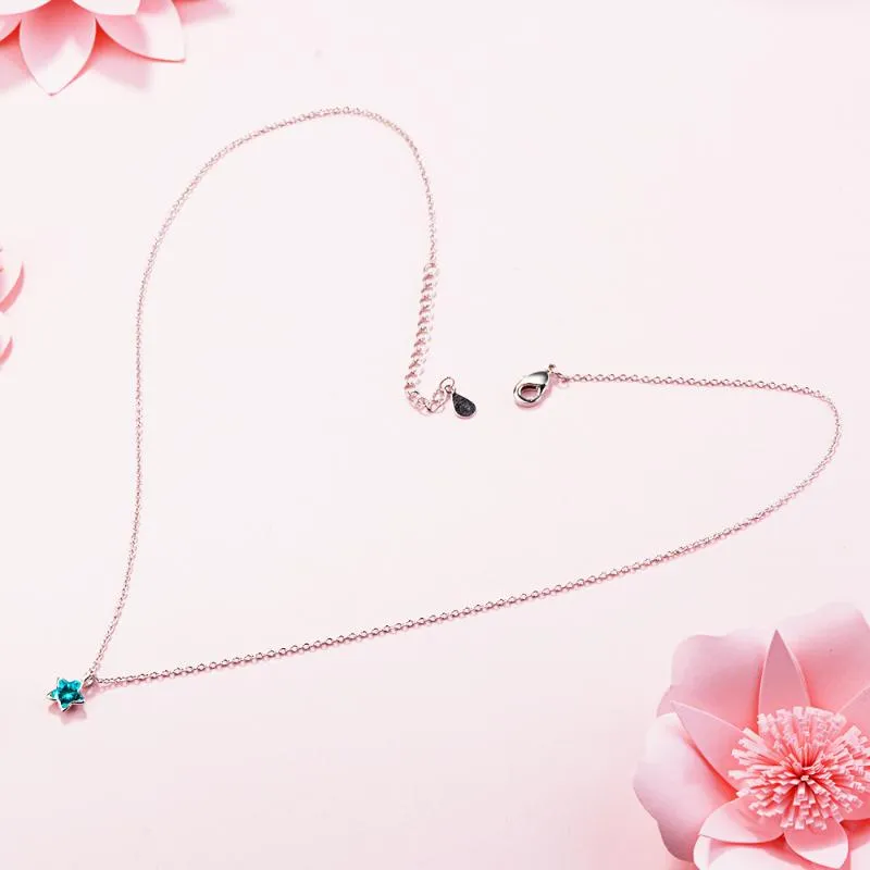 Ankunft Sterling Silber Mode Blau Kristall Stern Damen Ketten Halsketten Frauen Mädchen Schmuck Kurze Kette Geschenk Kein Verblassen_voghion.com