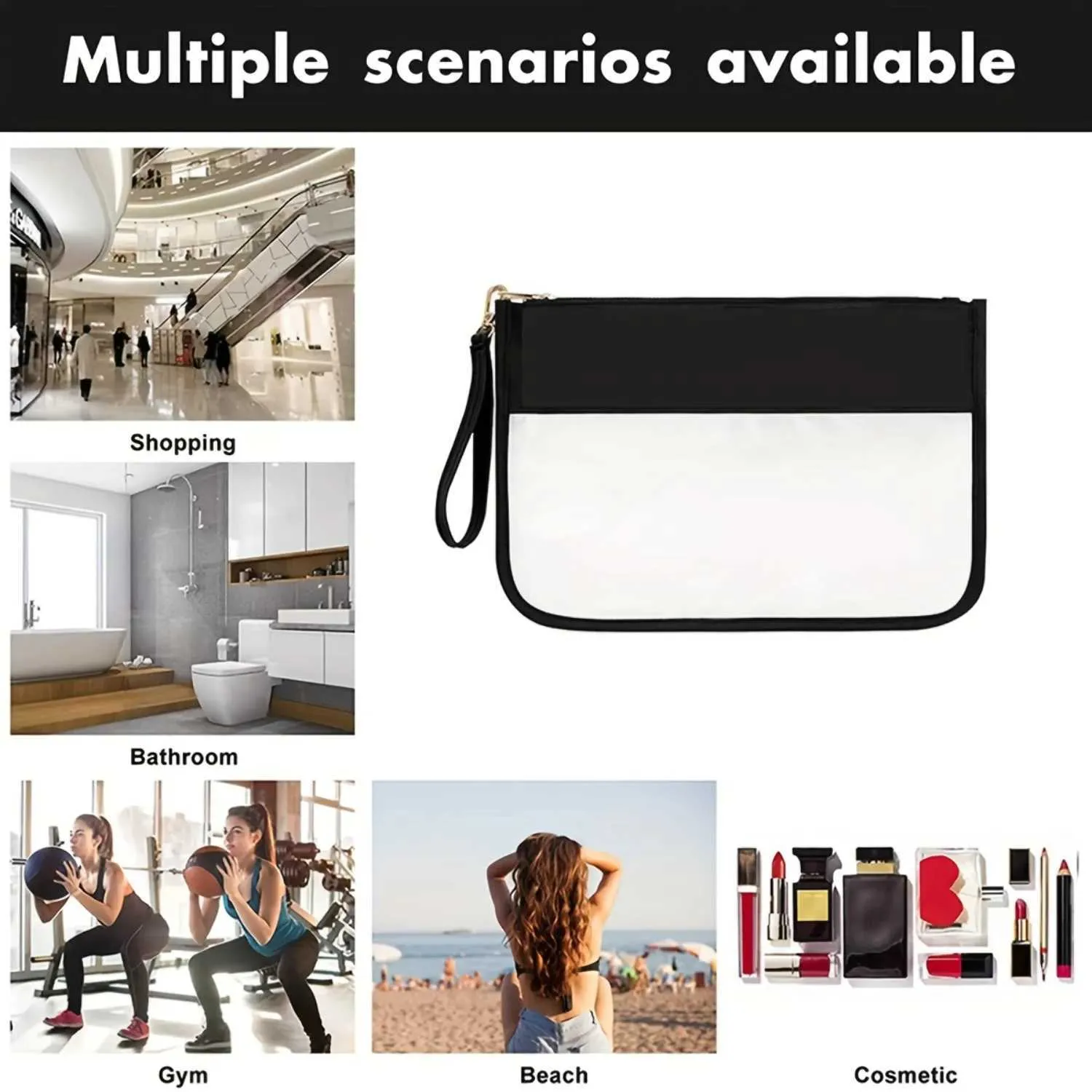 1 organizer da viaggio in PVC impermeabile per il trucco con cerniera, borsa da toilette trasparente, portafoglio e snack Y241023_voghion.com