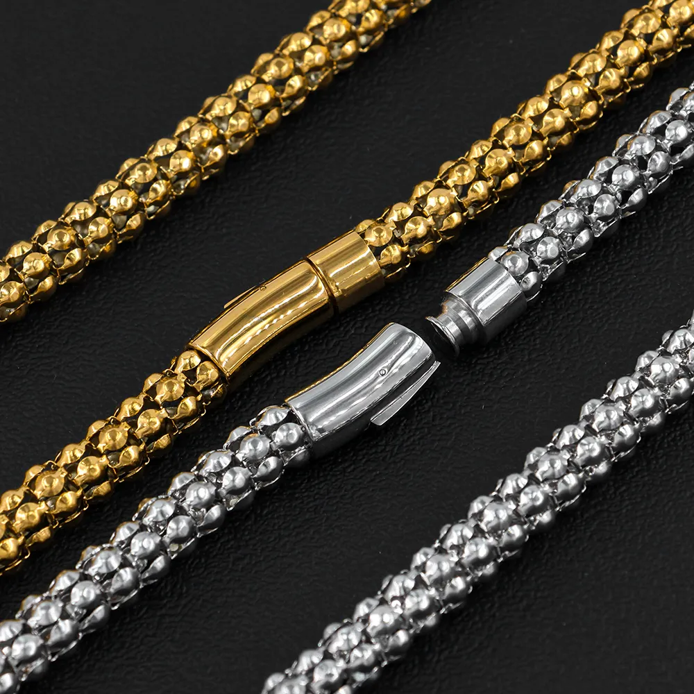 Collana a catena popcorn in acciaio inossidabile unisex_voghion.com