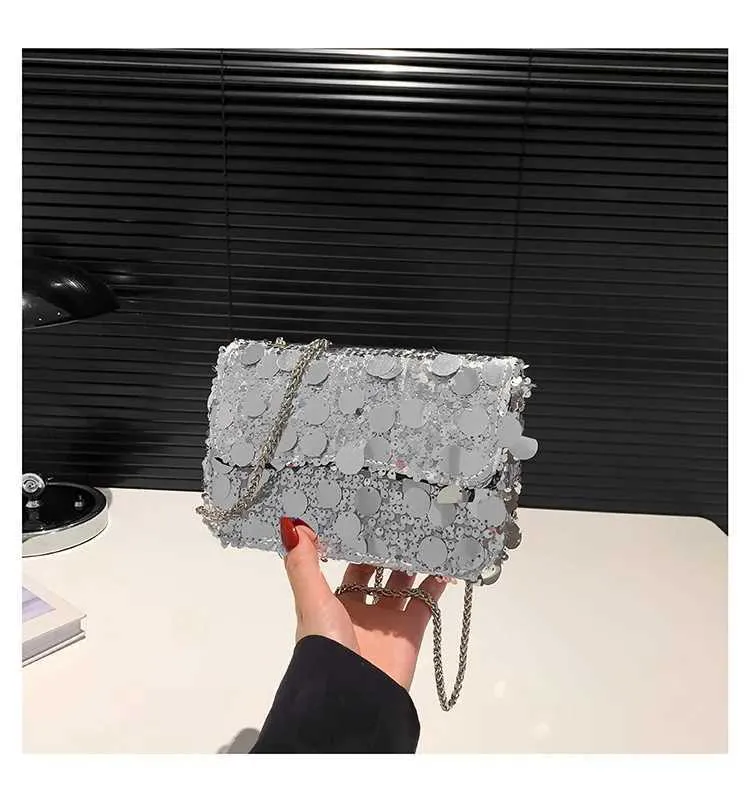 Sequined Shoulder Bag For Women Shiny Glossy Square Chain Bag_voghion.com