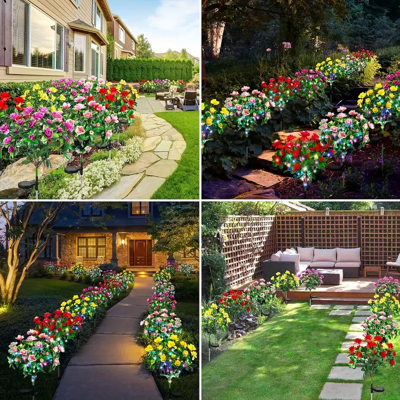 1 pezzo di luci a LED a forma di fiore di azalea alimentate a energia solare, decorazione da giardino per esterni a 7 teste con fiori multicolori, per cortile, vialetto, cortile_voghion.com